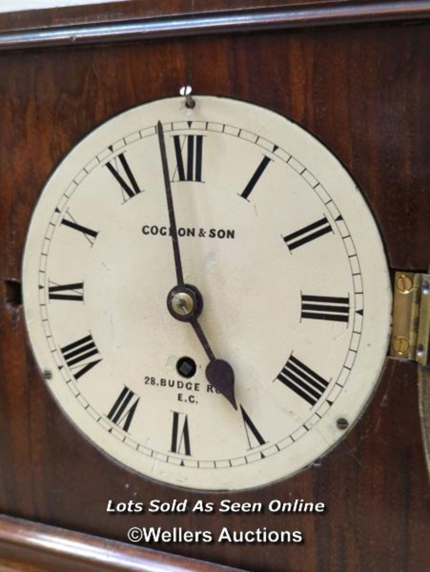 *ANTIQUE MAHOGANY SINGLE CHAIN FUSEE MANTEL CLOCK BY COGDON & SON 28, BUDGE ROW / NO KEY - Image 3 of 8