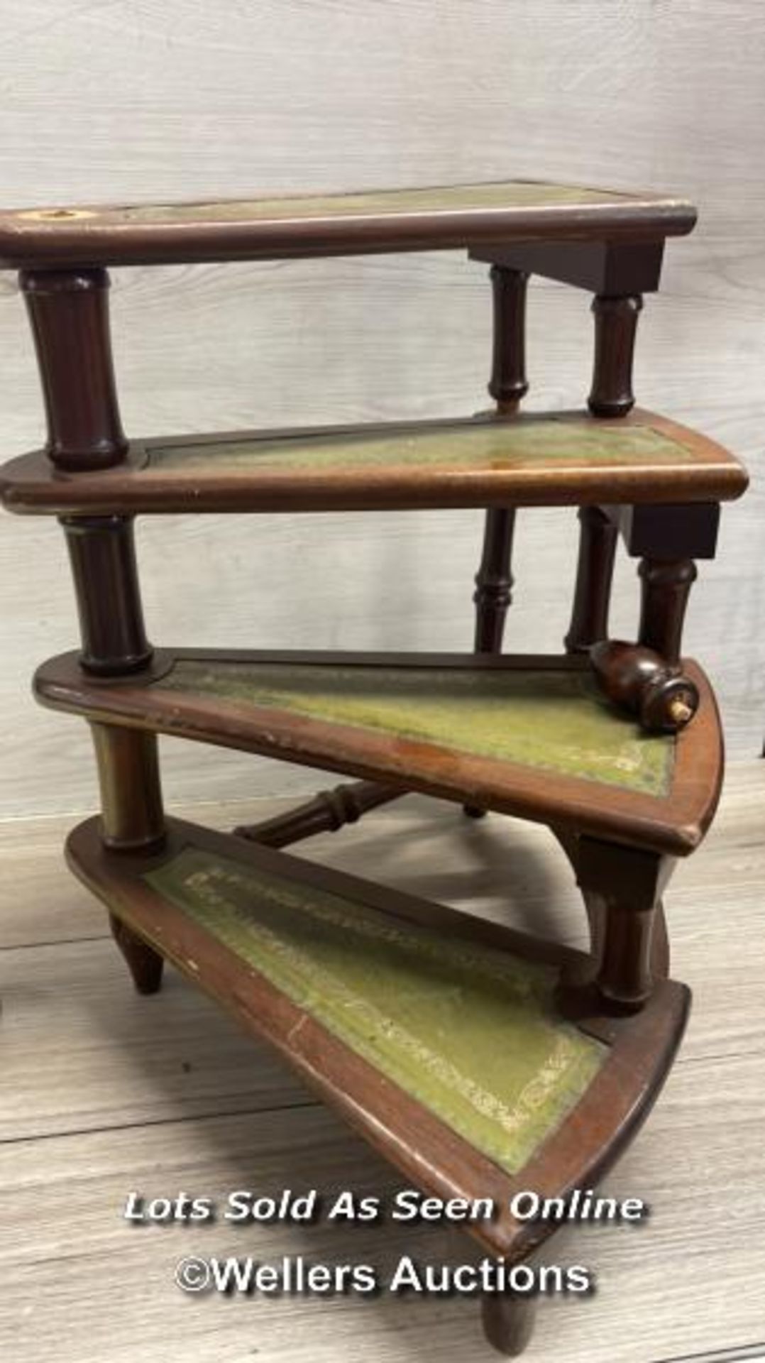 *ANTIQUE REGENCY STYLE SPIRAL LIBRARY STEPS, IN NEED OF RESTORATION, 52CM HIGH