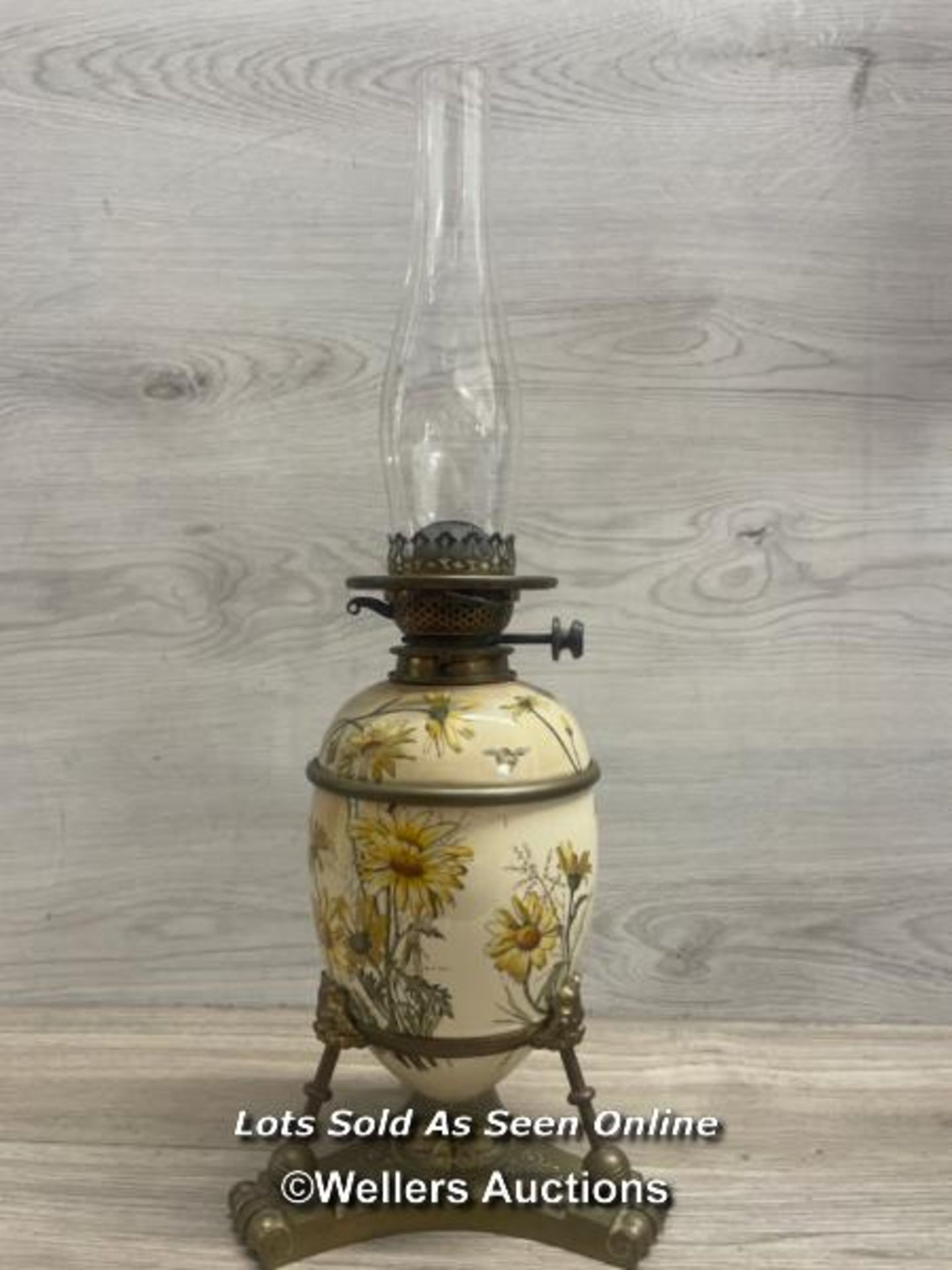 *ANTIQUE VICTORIAN HINKS C1880'S AESTHETIC MOVEMENT, DUPLEX OIL LAMP, 59CM HIGH