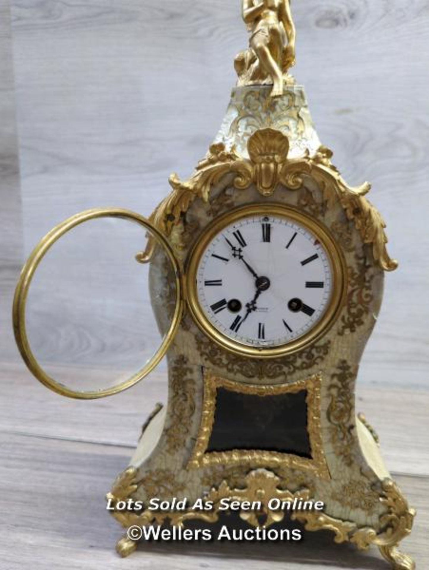 *ANTIQUE FRENCH BOULLE CLOCK RARE MOTHER OF PEARL BERGER PARIS / WITH KEY - Image 12 of 16