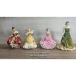 FOUR ROYAL DOULTON FIGURINES - SOUTHERN BELL, LAUREN, DONNA AND HAPPY BIRTHDAY