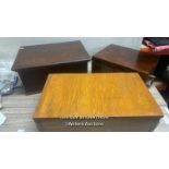 THREE ANTIQUE WOODEN BOXES, THE LARGEST 15CM (H)