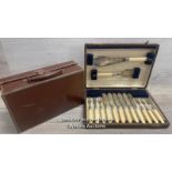 *CASED SET OF FISH CUTTLERY AND A SMALL "PADINGTON" STYLE SUITCASE