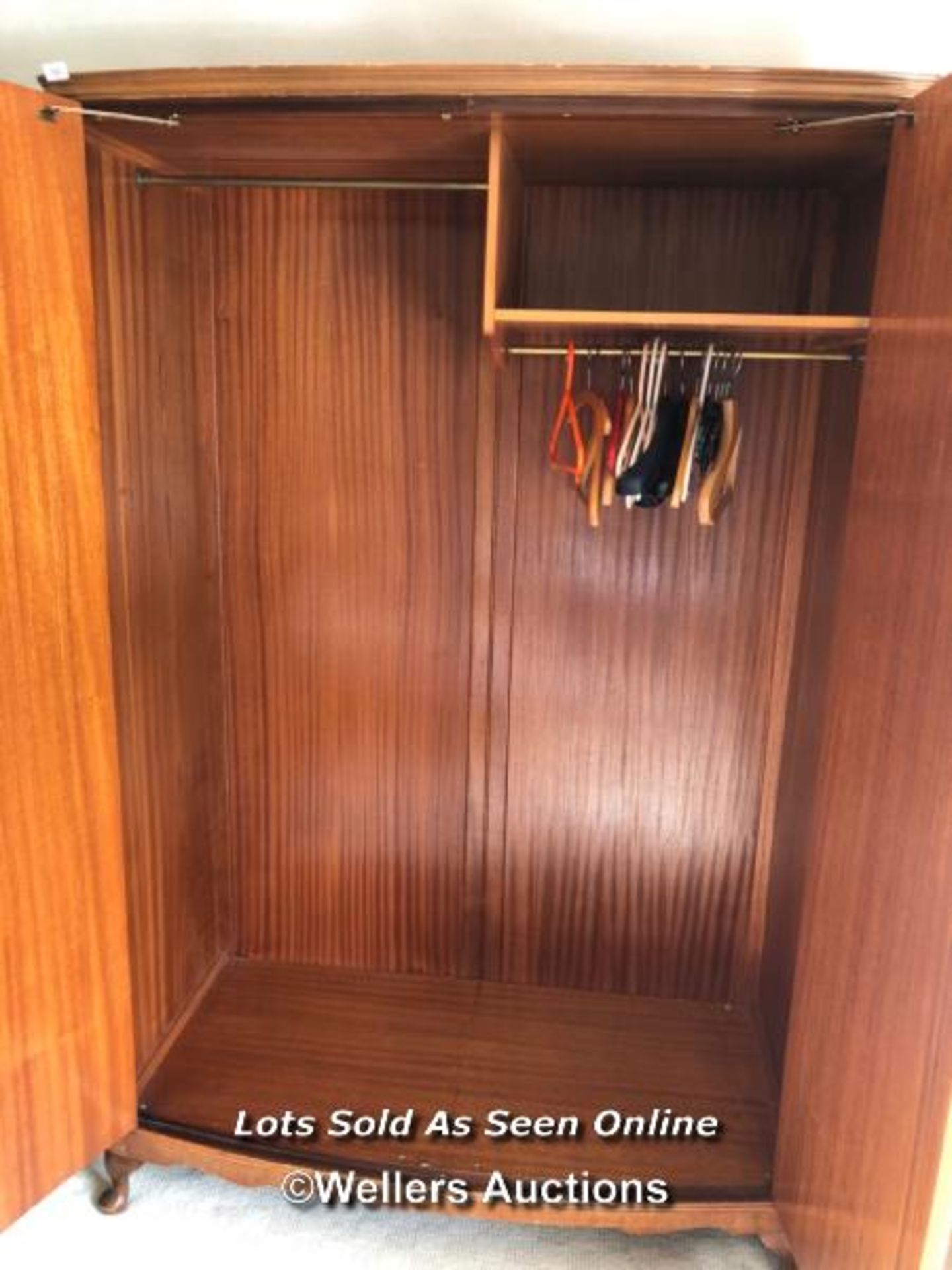 LARGE BOW FRONT WARDROBE ON BALL FEET, MADE BY THE WEST OF SCOTLAND FURNITURE COMPANY, 123 X 188 X - Image 2 of 4