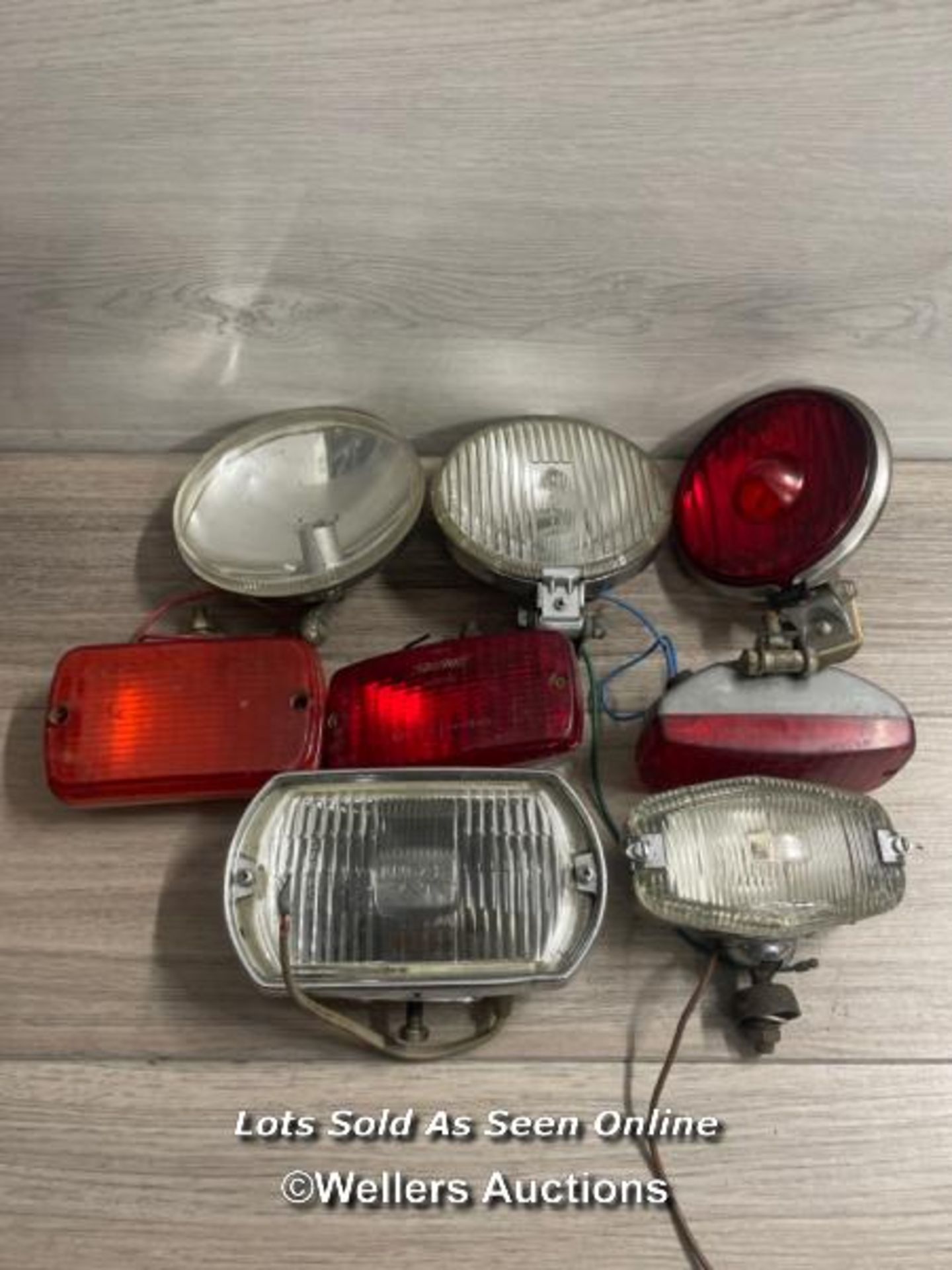 VINTAGE AUTOMOTIVE - EIGHT ASSORTED LIGHTS INCLUDING LUCAS, HELLIER AND STARLUX