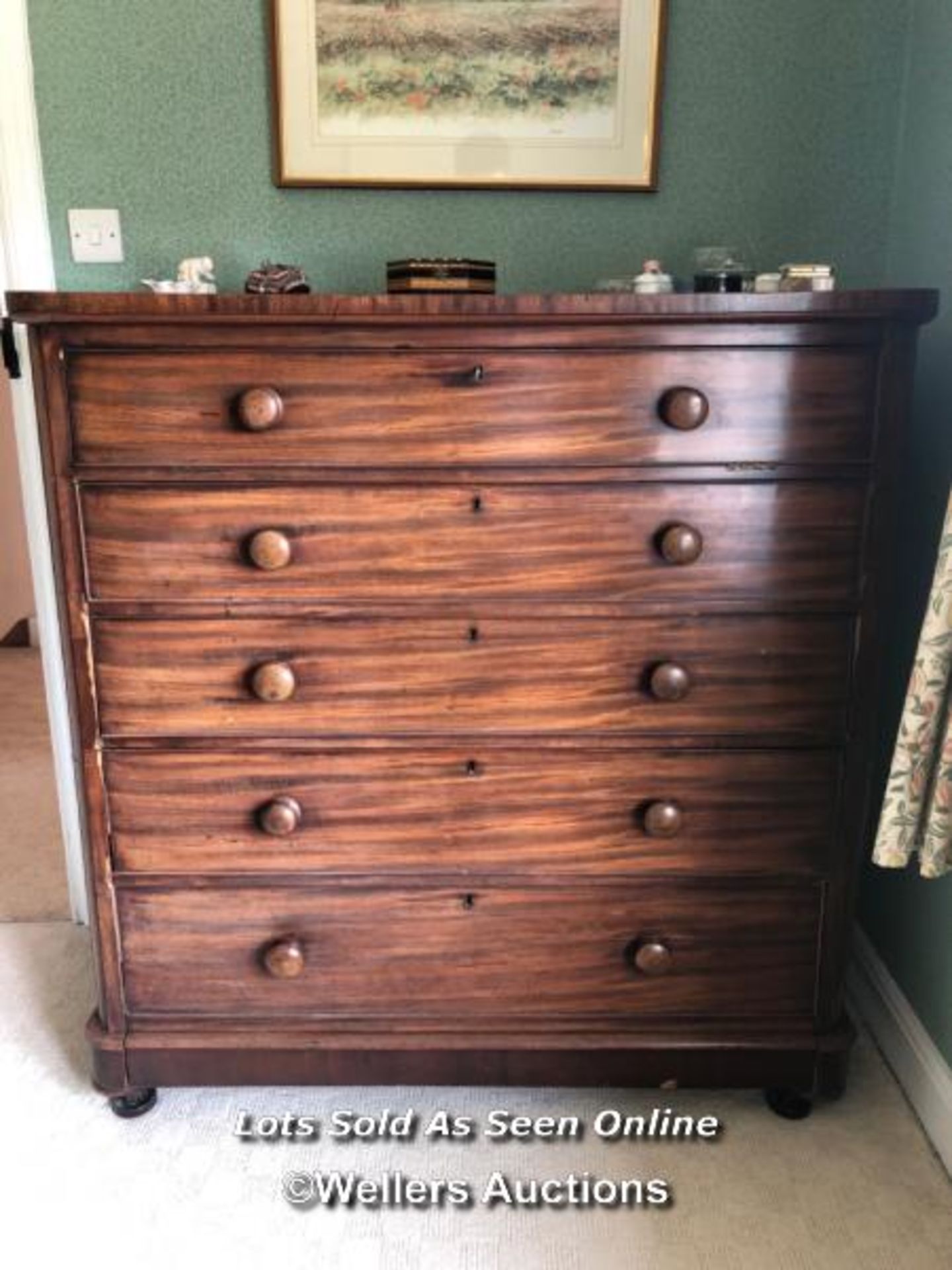 LARGE VICTORIAN DARK WOOD DRESSER WITH DOCUMENT DRAWERS OVER FOUR DRAWERS, 120 X 125 X 52CM,