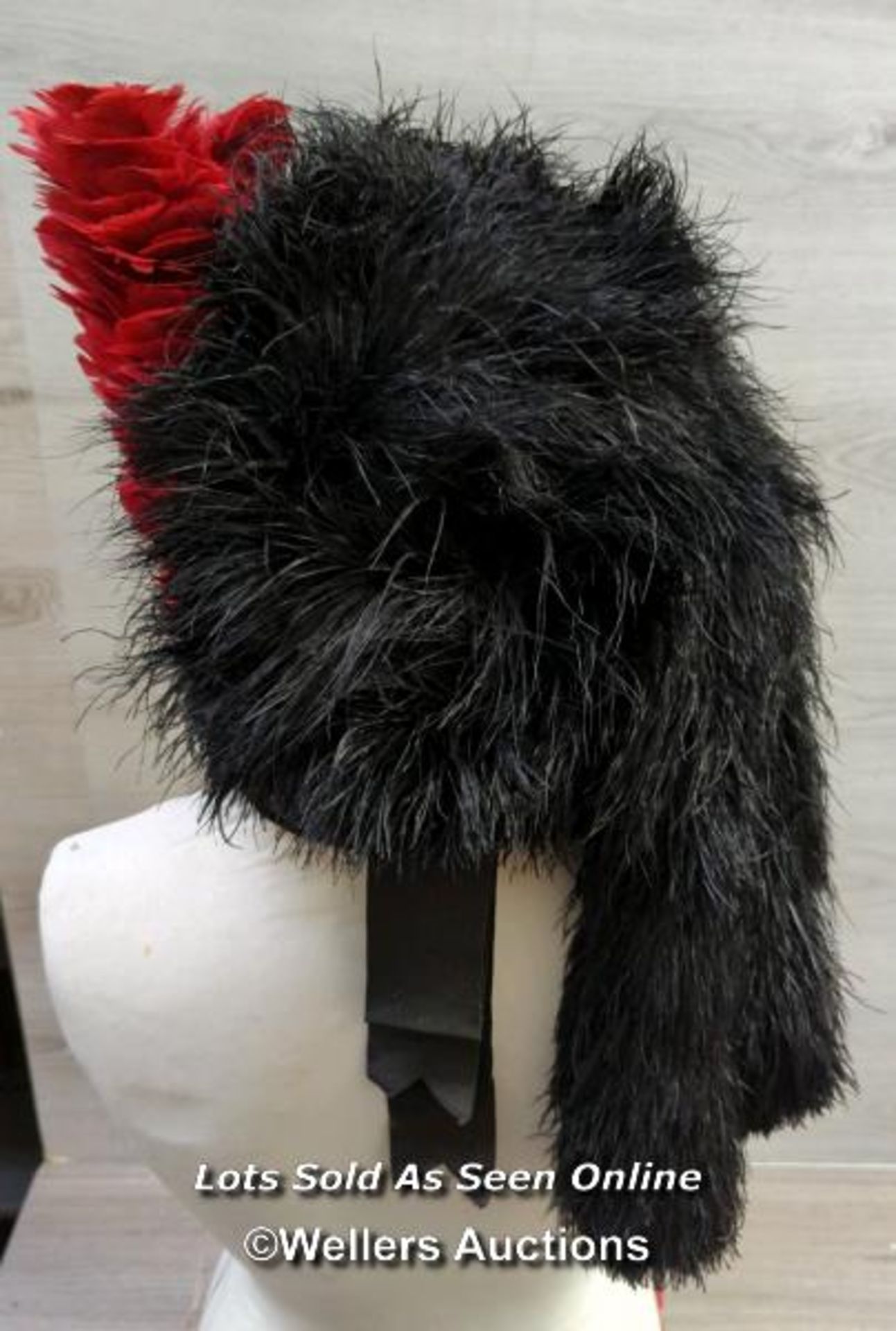 *VINTAGE SCOTTISH MILITARY PIPERS OSTRICH FEATHER BONNET , BLACK WATCH - Image 5 of 9