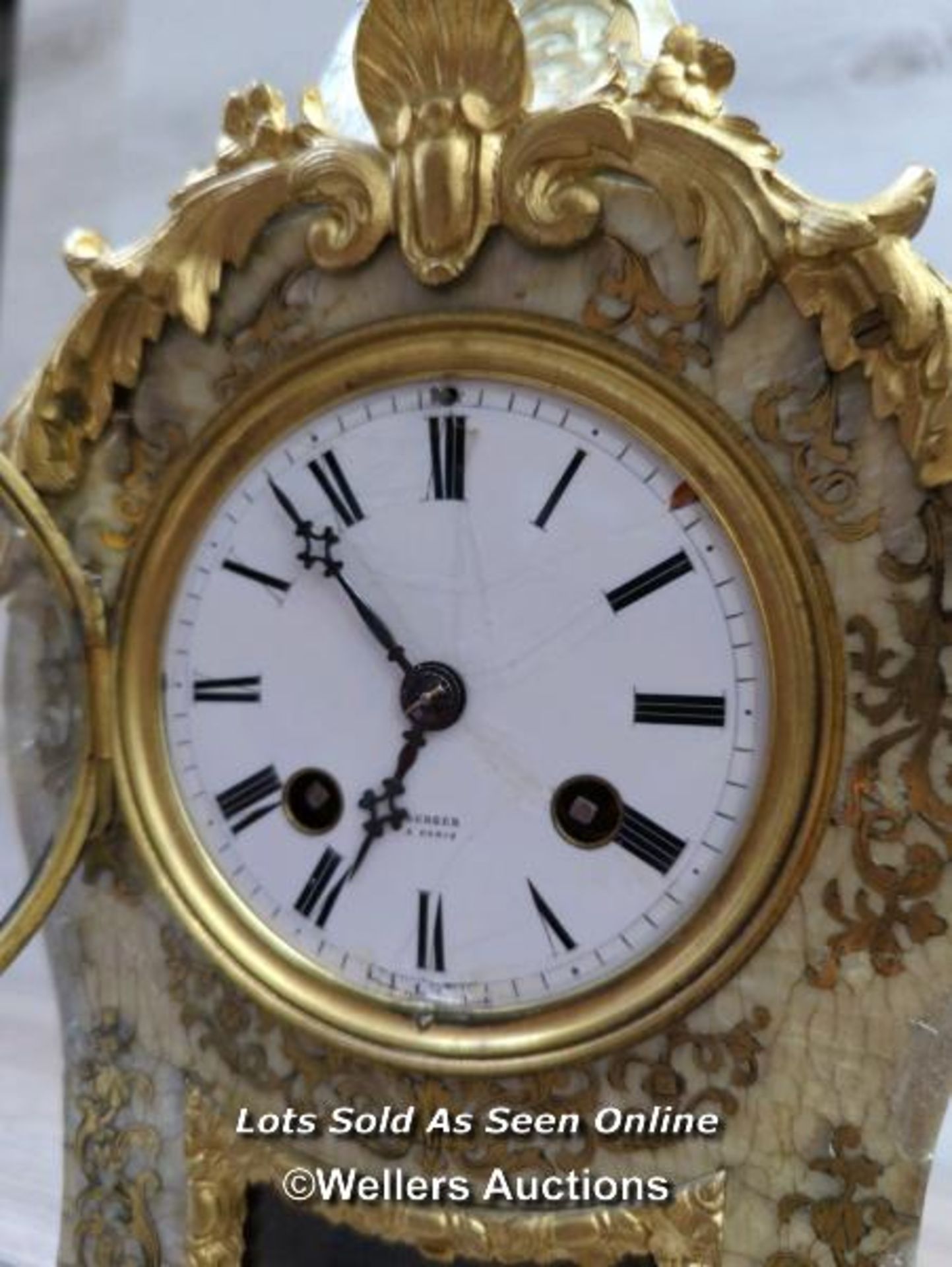 *ANTIQUE FRENCH BOULLE CLOCK RARE MOTHER OF PEARL BERGER PARIS / WITH KEY - Image 11 of 16