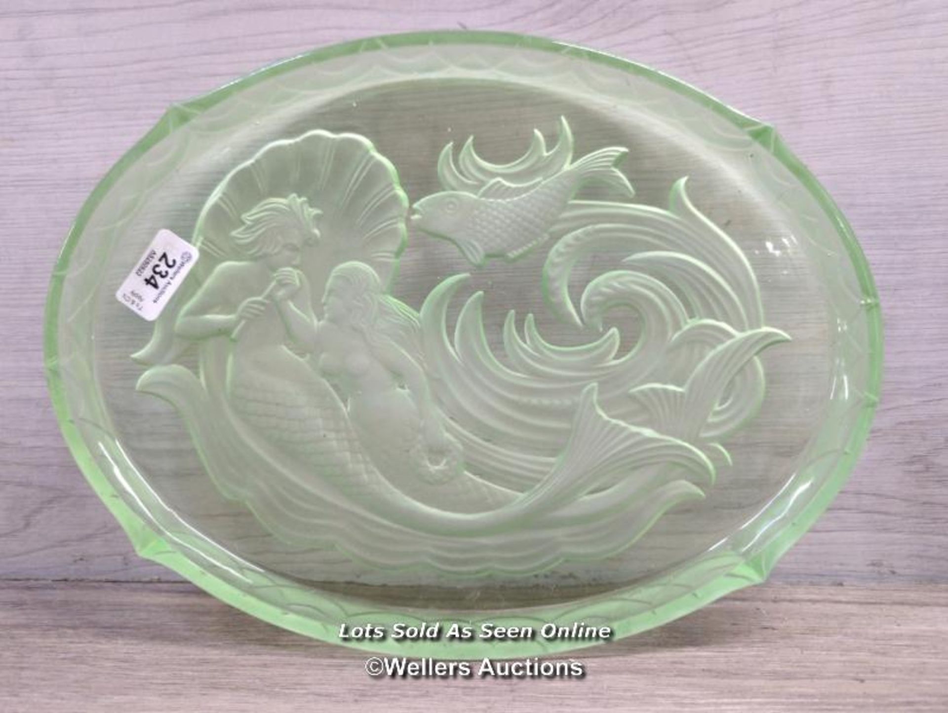 *VINTAGE URANIUM GLASS ART DECO WALTHER & SOHNE MERMAID DRESSING TABLE TRAY - Image 3 of 5