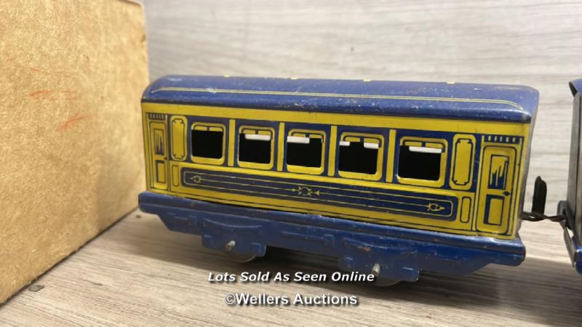 TIN TOY TRAINS WITH TRACKS AND BLOCK STATION - Image 10 of 12