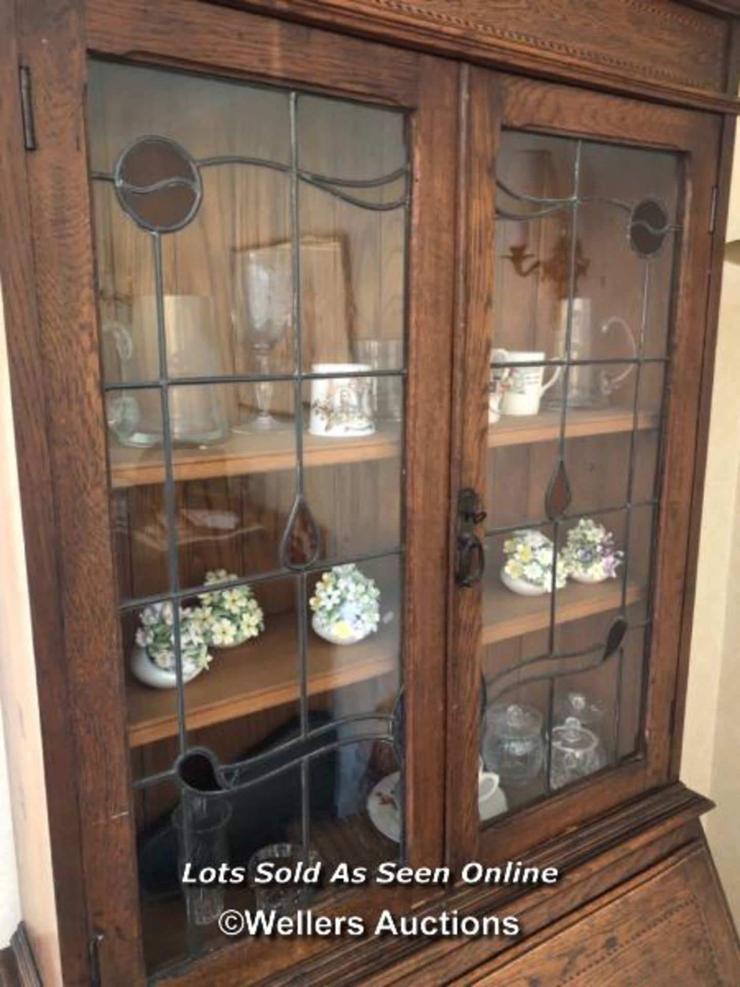 OAK BUREAU WITH GLASS CABINET, 92 X 205 X 40CM - Image 2 of 4