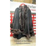 *VINTAGE WOOL AND CASHMERE HOODED CAPE WITH GENUINE FOX FUR TRIM