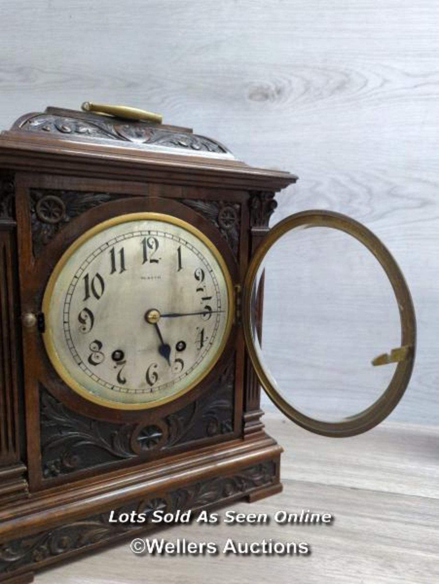 *ANTIQUE W&H WINTERHALDER & HOFMEIER MAHOGANY TING TANG BRACKET MANTEL CLOCK - Image 7 of 12