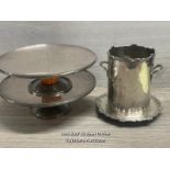 *METAL WINE COOLER AND TWO METAL CAKE STANDS