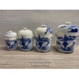 *Graduated set of oriental blue & white storage jars with covers, tallest 19cm high