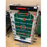 *EVOLUTION GARLANDO FOOSBALL TABLE, FOLD OUT LEGS, NO BALL, ONE BOLT STUCK OBSTRUCTING THE SECOND