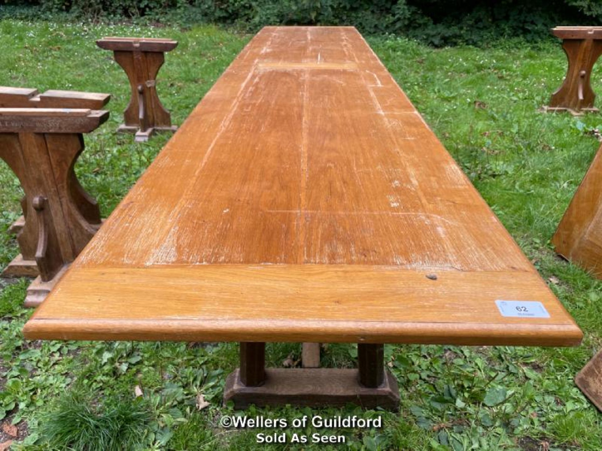 *PINE REFECTORY TABLE TOP WITH NON MATCHING BASE - 3.66M L X 75CM W X 77CM H - Image 2 of 3