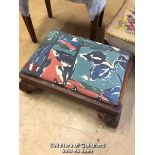 *X2 FOOT STOOLS, ONE WITH TAPESTRY UPHOLSTERY AND A PINAO STOOL - 49CM H X 49CM H X 35CM D