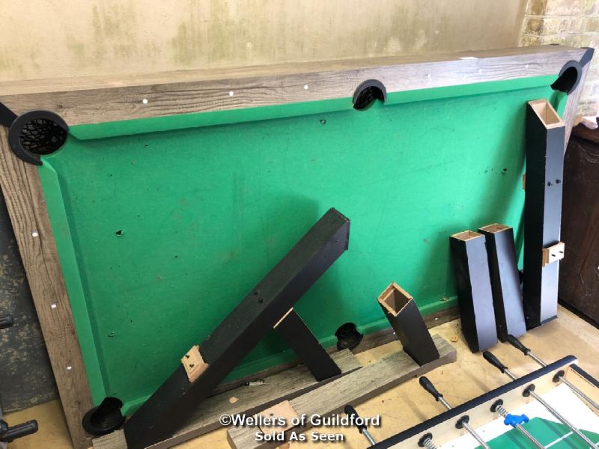 *POOL TABLE (DISMANTLED) WITH LEGS, LEGS WILL REQUIRE FIXING - 204CM L X 120CM W