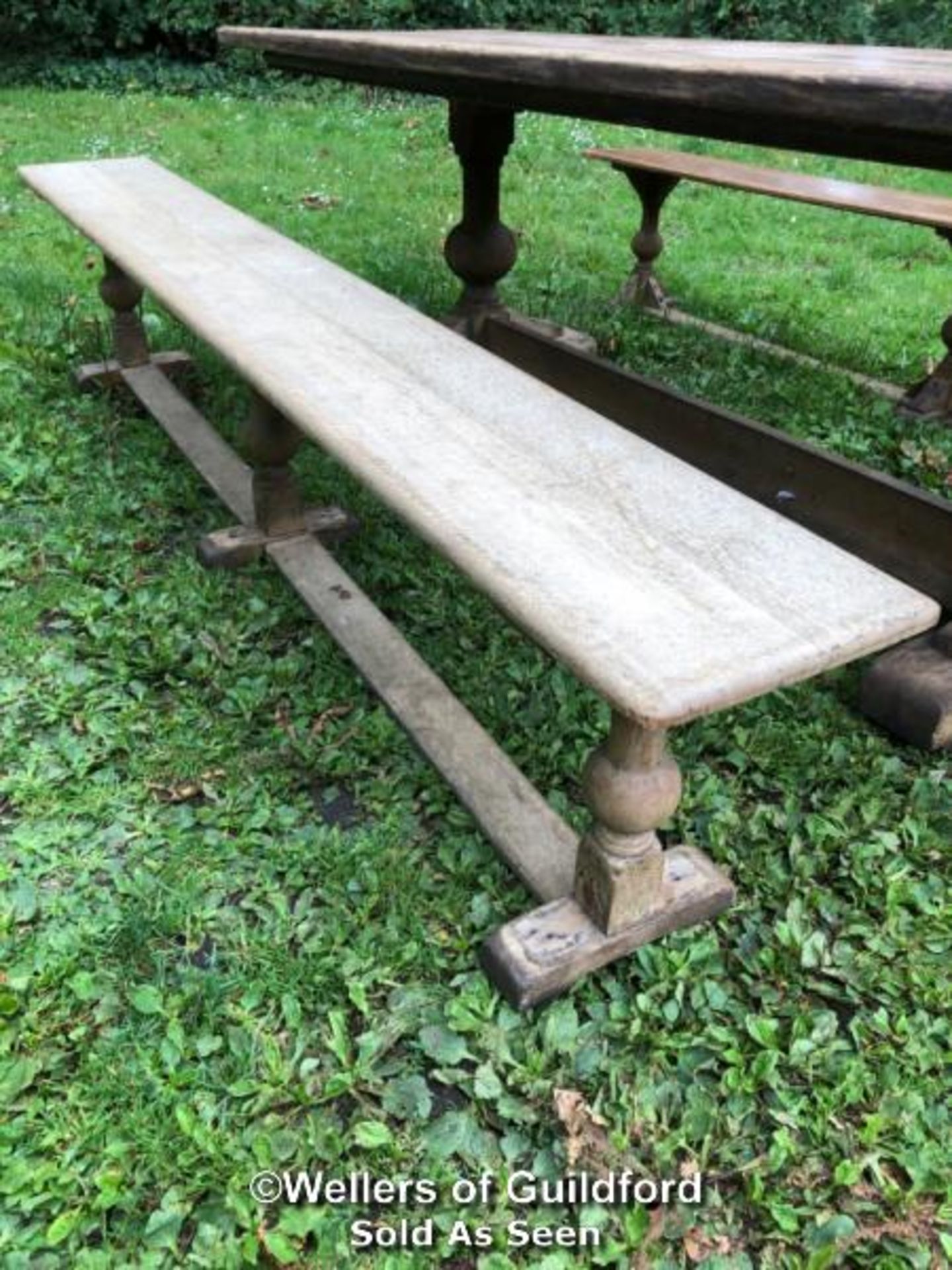*REFECTORY TABLE WITH 2 SIMILAR BENCH'S - TABLE 2.43M L X 74CM W X 78CM H - Image 2 of 4