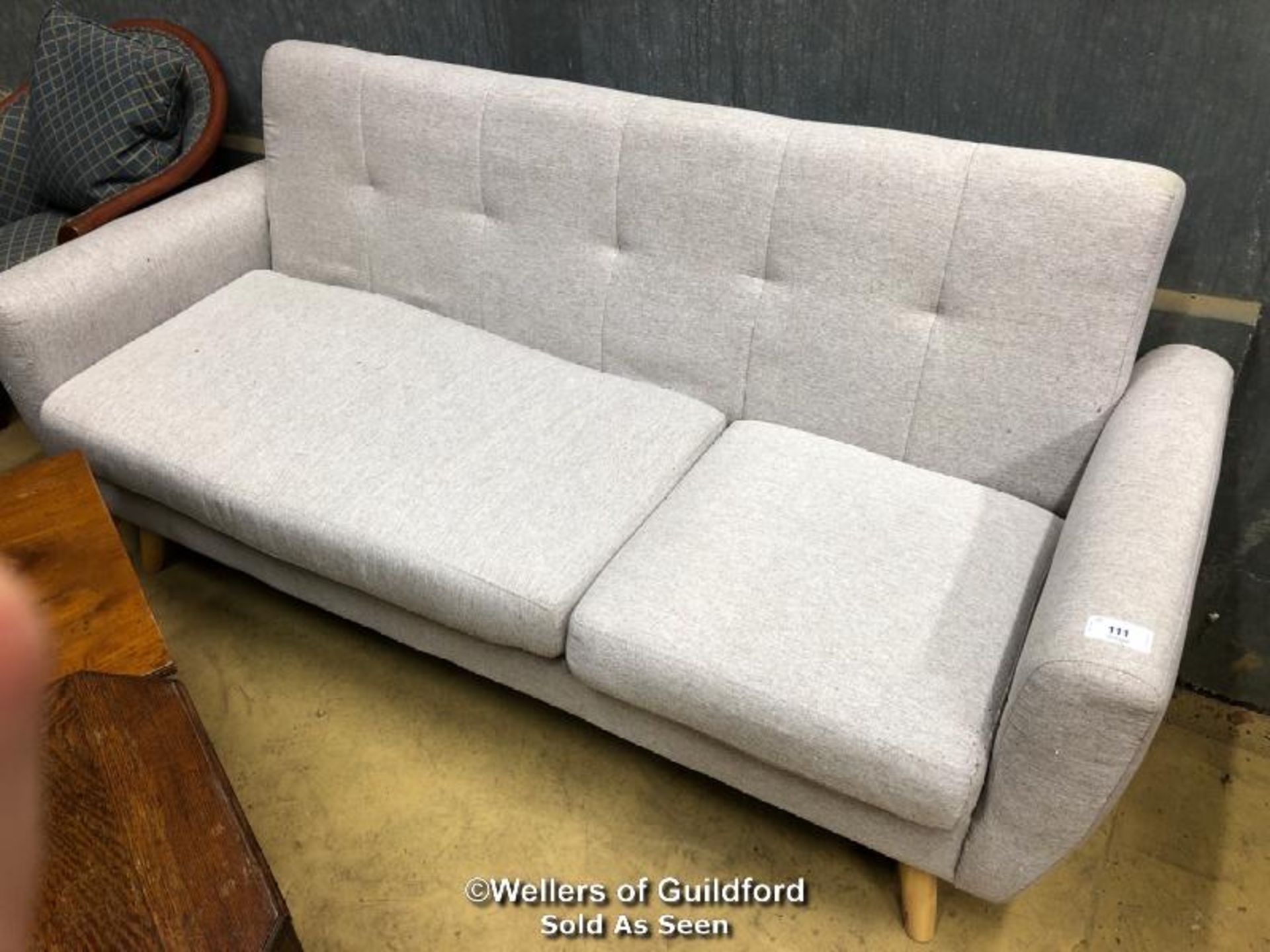 *GREY 3 SEATER SOFA - 193CM L X 76CM D X 90CM H