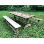 *REFECTORY TABLE WITH 2 SIMILAR BENCH'S - TABLE 2.43M L X 74CM W X 78CM H