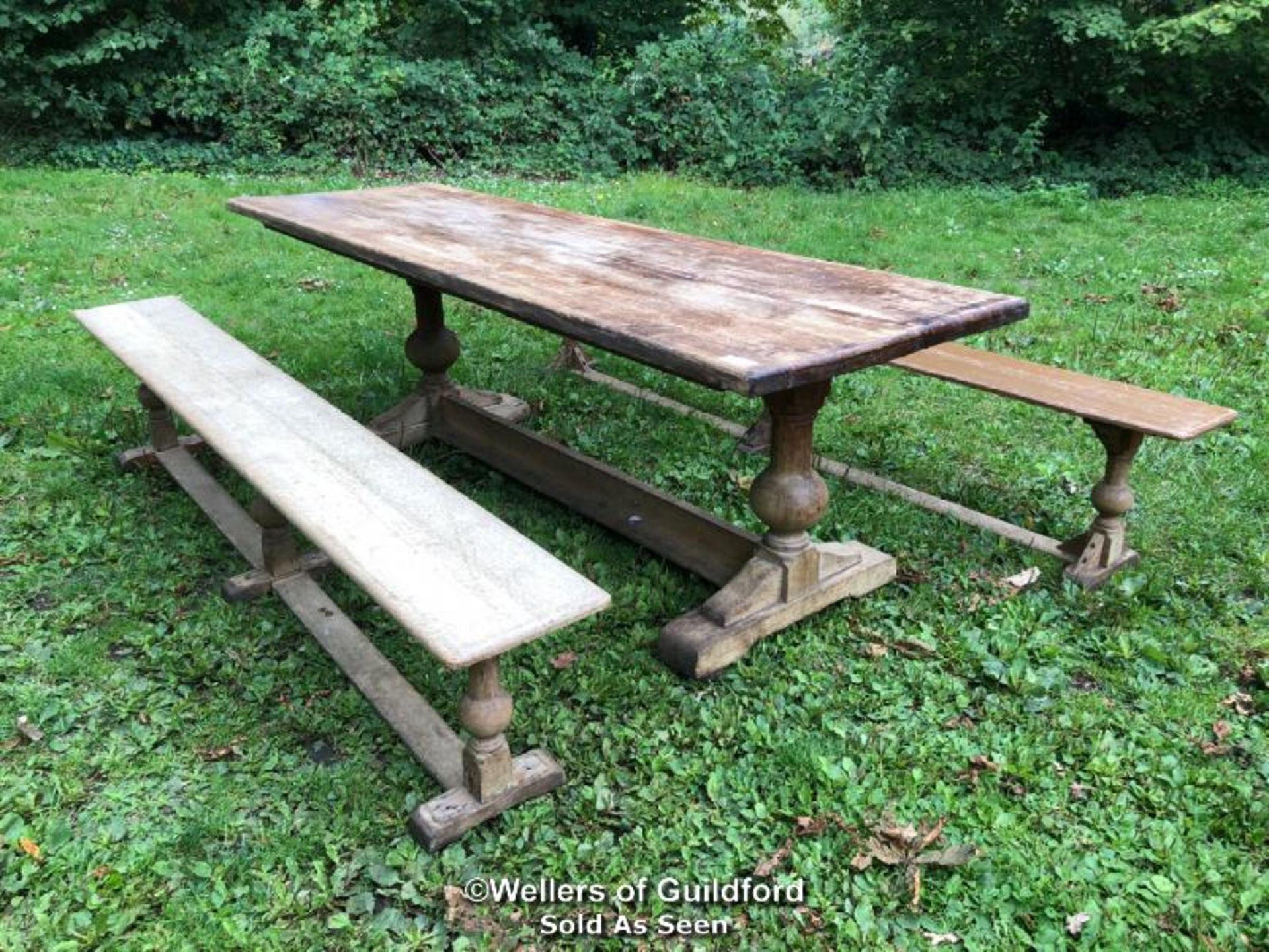 *REFECTORY TABLE WITH 2 SIMILAR BENCH'S - TABLE 2.43M L X 74CM W X 78CM H