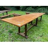 *PINE REFECTORY TABLE TOP WITH NON MATCHING BASE - 3.66M L X 75CM W X 77CM H