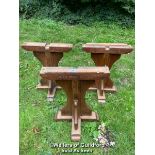 *SET OF THREE OAK REFECTORY TABLE BASES - 69CM H X 56CM W