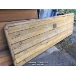 *OAK REFECTORY TABLE TOP WITH BRASS PLAQUE WITH FADE INSCRIPTION, READS SOMETHING LIKE 'MAY THOSE