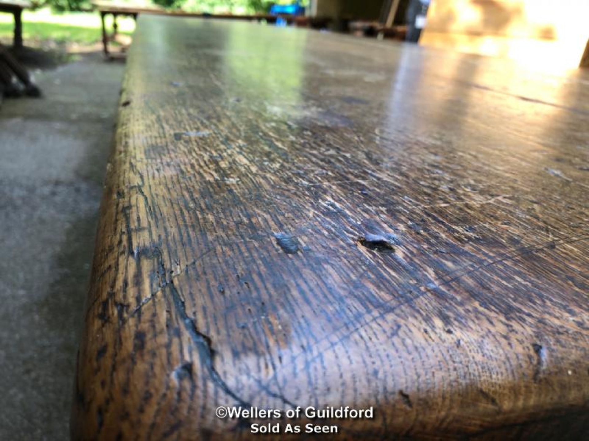 *OAK REFECTORY TABLE - 4.6M L X 93CM W X 80CM H REMOVED FROM GIRDLESTONEITES (DUCKS) - Image 4 of 5