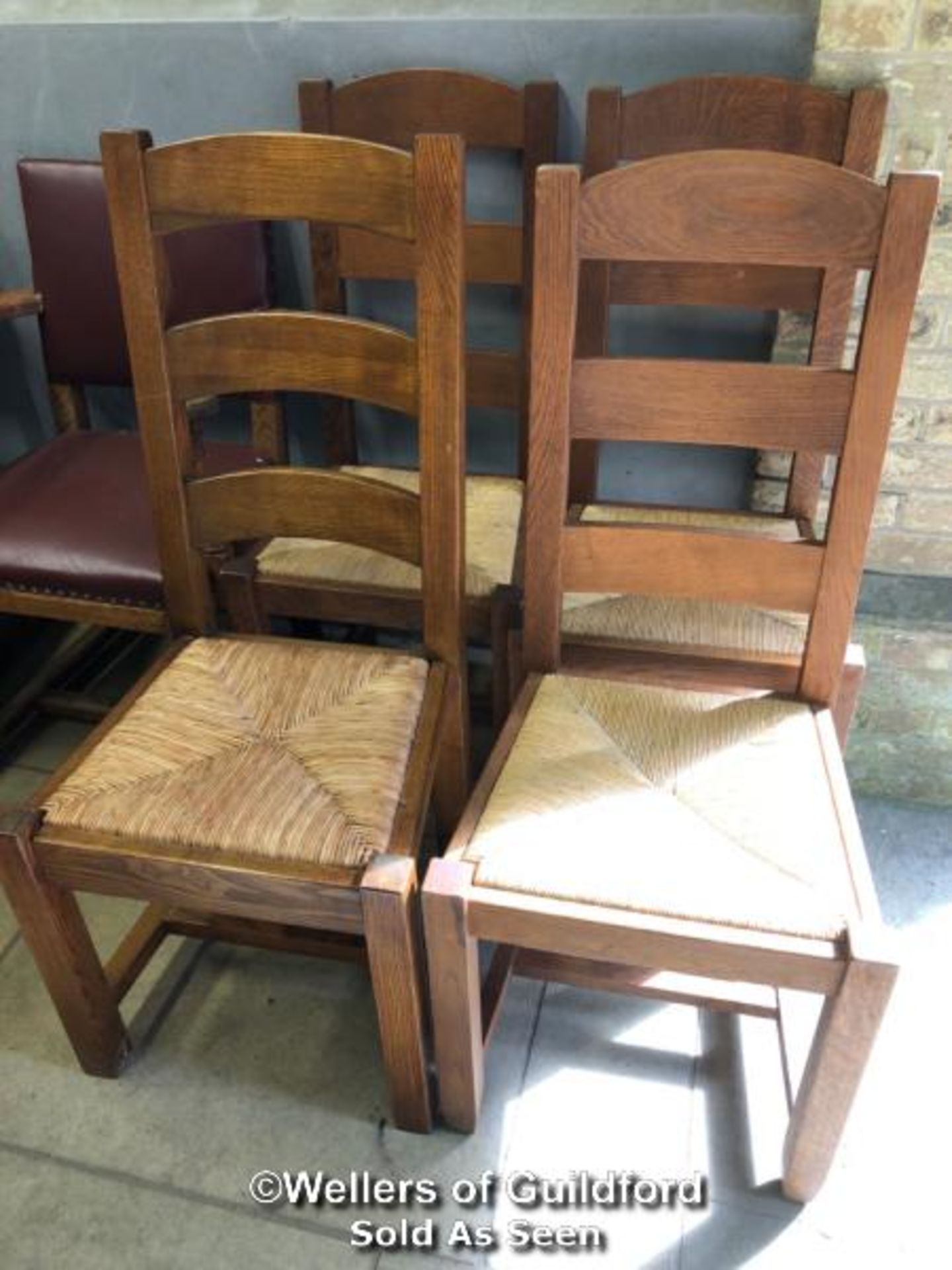 *X4 LADDER BACK CHAIRS (ONE NON MATCHING LADDER) - 105.5CM H X 47CM W X 43CM D