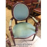 *BEDROOM CHAIR WITH LEATHER UPHOLSTERY AND ANOTHER - LARGEST 94.5CM H X 59.5CM W X 47CM D