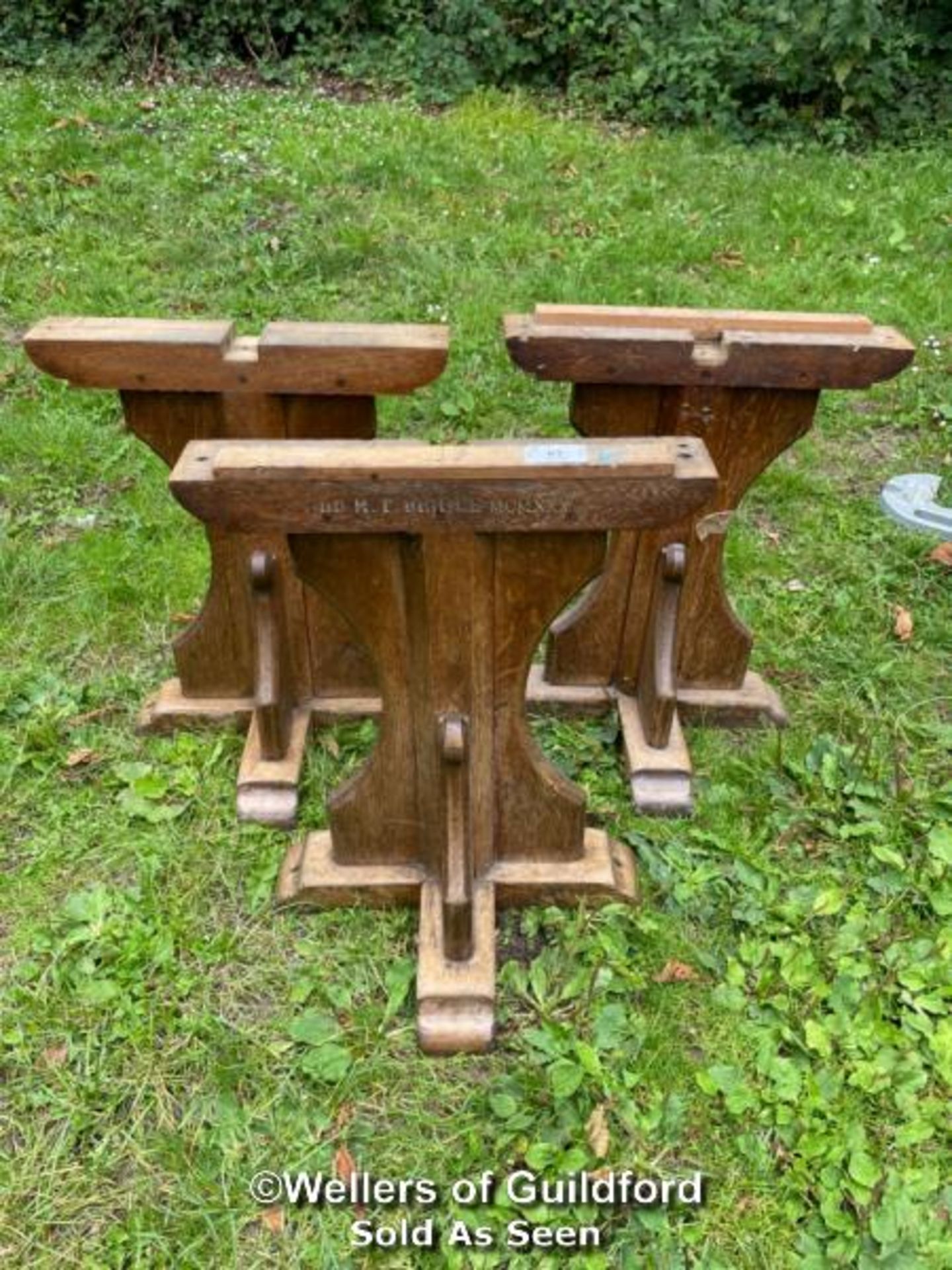 *SET OF THREE OAK REFECTORY TABLE BASES - 69CM H X 56CM W - POSSIBLY MATCHES THE TABLE TOP IN LOT 67