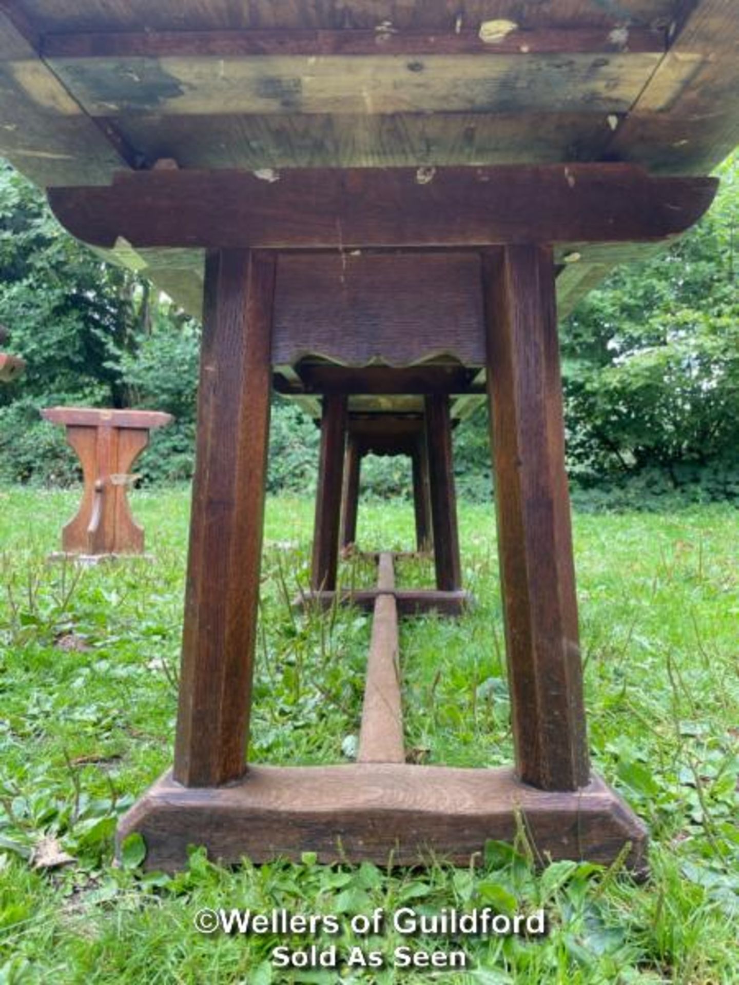 *PINE REFECTORY TABLE TOP WITH NON MATCHING BASE - 3.66M L X 75CM W X 77CM H - Image 3 of 3