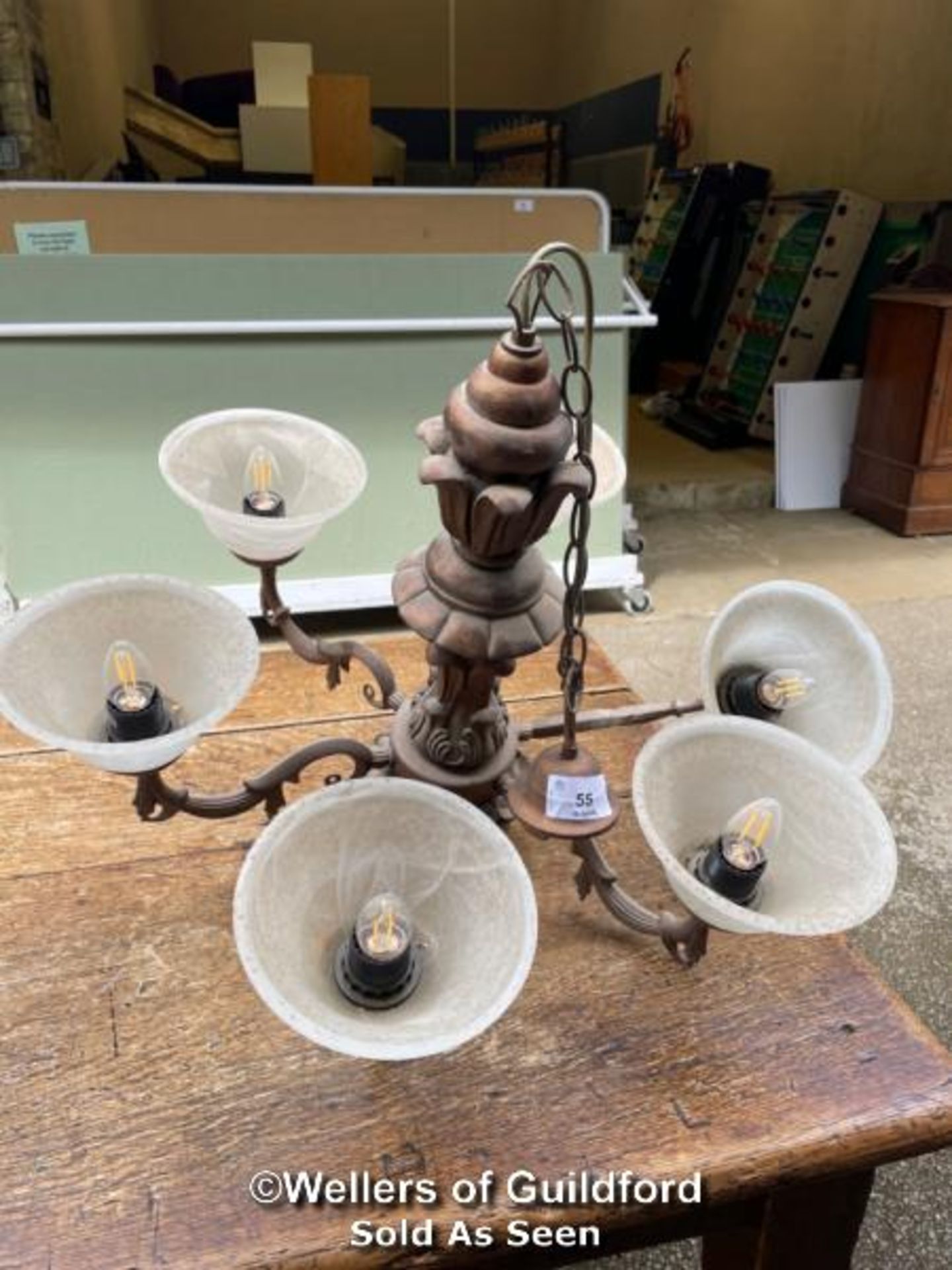 *FLORAL DÉCOR METAL 6 LAMP CHANDELIER - 74CM W X 60CM H