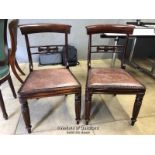 *PAIR OF MAHOGANY CHAIRS WITH COLUMN LEGS AND LEATHER UPHOLSTERY - 83CM H C 48CM W X 44CM D