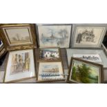 *ASSORTED PICTURES AND PRINTS INCLUDING AN ORIGINAL WATERCOLOUR DATED 1987 (8)