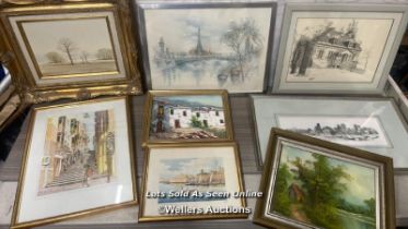 *ASSORTED PICTURES AND PRINTS INCLUDING AN ORIGINAL WATERCOLOUR DATED 1987 (8)