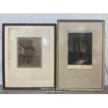 TWO ANTIQUE FRAMED PRINTS SIGNED INDISTINCTLY "GOOSEY?" AND "HOOPER?", 15 X 19CM & 15.5 X 23CM