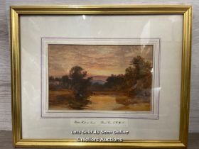 *ATTRIBUTED TO DAVID COX SNR (1783-1859) 'HADDON HALL AT SUNSET' FRAMED WATERCOLOUR 27 X 17.5CM,