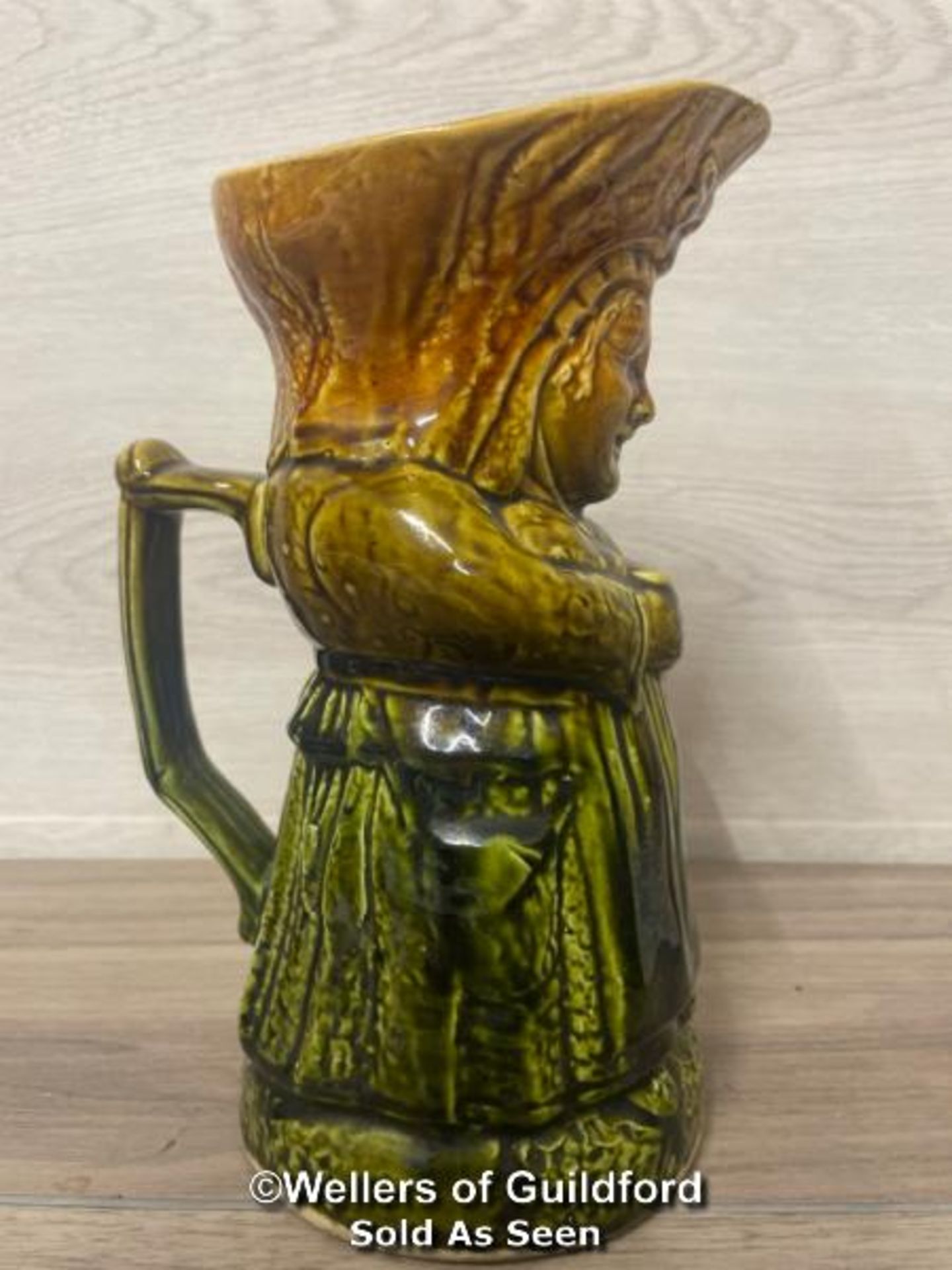 LARGE TOBY JUG VASE OF A LADY WITH IN GREEN SKIRT, 9" HIGH - Image 3 of 4