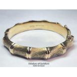 BAMBOO DESIGN HINGED BANGLE, STAMPED 9CT BIRKS MADE IN ENGLAND, WEIGHT 18G