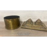 WW1 GERMAN TRENCH ART ( M.O.D SHELL) ENGRAVED WITH AN EGYPTIAN SCENE DATED 1916 OR 1918?, 9.5CM