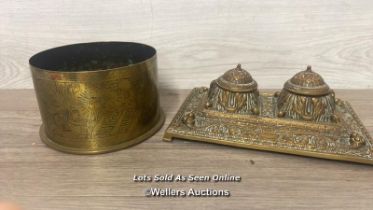 WW1 GERMAN TRENCH ART ( M.O.D SHELL) ENGRAVED WITH AN EGYPTIAN SCENE DATED 1916 OR 1918?, 9.5CM