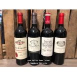 FOUR BOTTLES OF FRENCH RED, INCL. 2010 CLOS TRIMOULET SAINT-EMILION GRAND CRU, 750ML, 14% VOL,