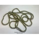 *FRESHWATER PEARL NECKLACE, DYED GREEN ALTERED FRESH WATER PEARLS STRUNG KNOTTED WITHOUT CLASP.