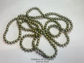 *FRESHWATER PEARL NECKLACE, DYED GREEN ALTERED FRESH WATER PEARLS STRUNG KNOTTED WITHOUT CLASP.