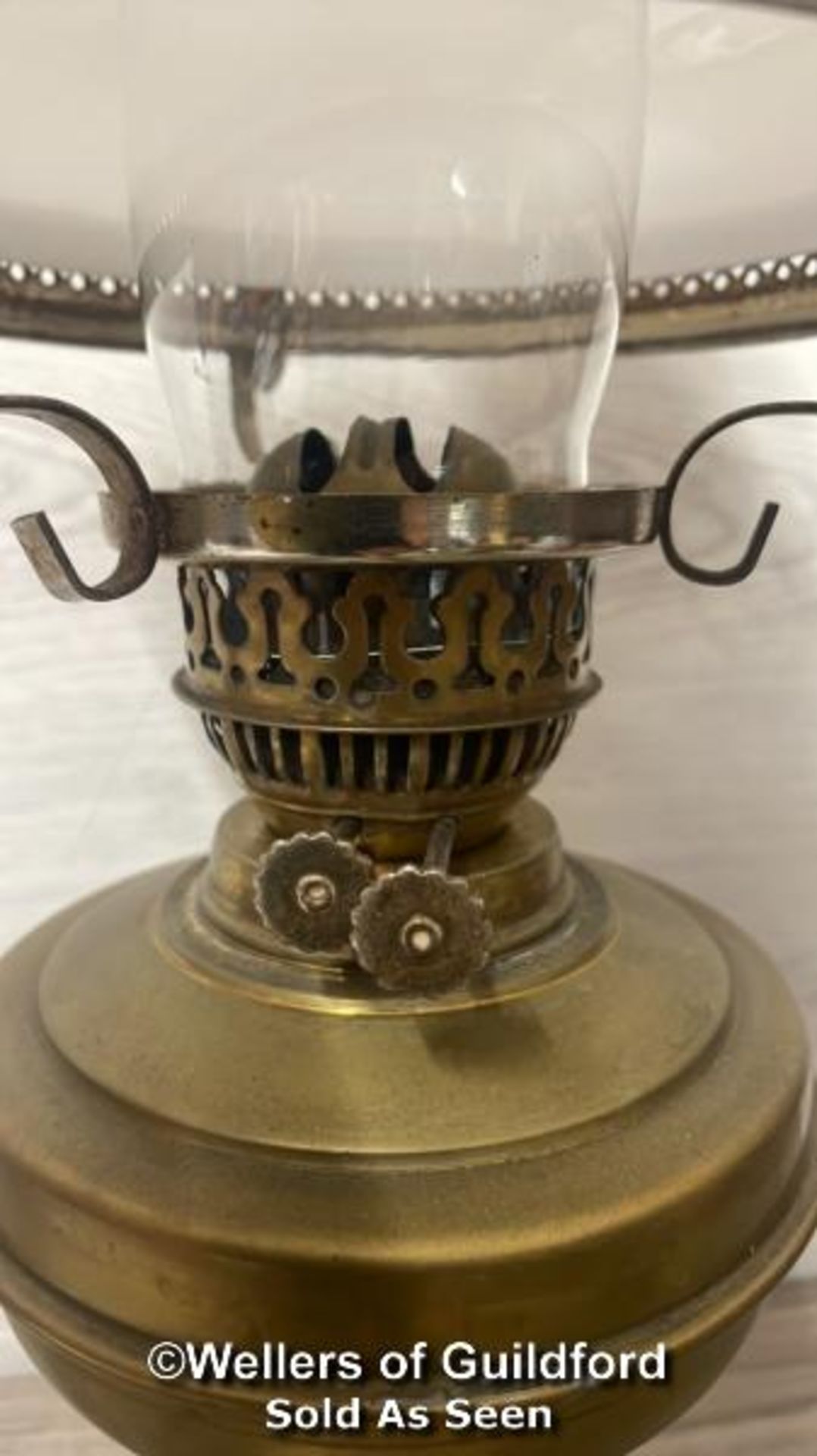 *VINTAGE OIL LAMP WITH GLASS SHADE AND CHIMNEY, 57CM HIGH - Image 2 of 3