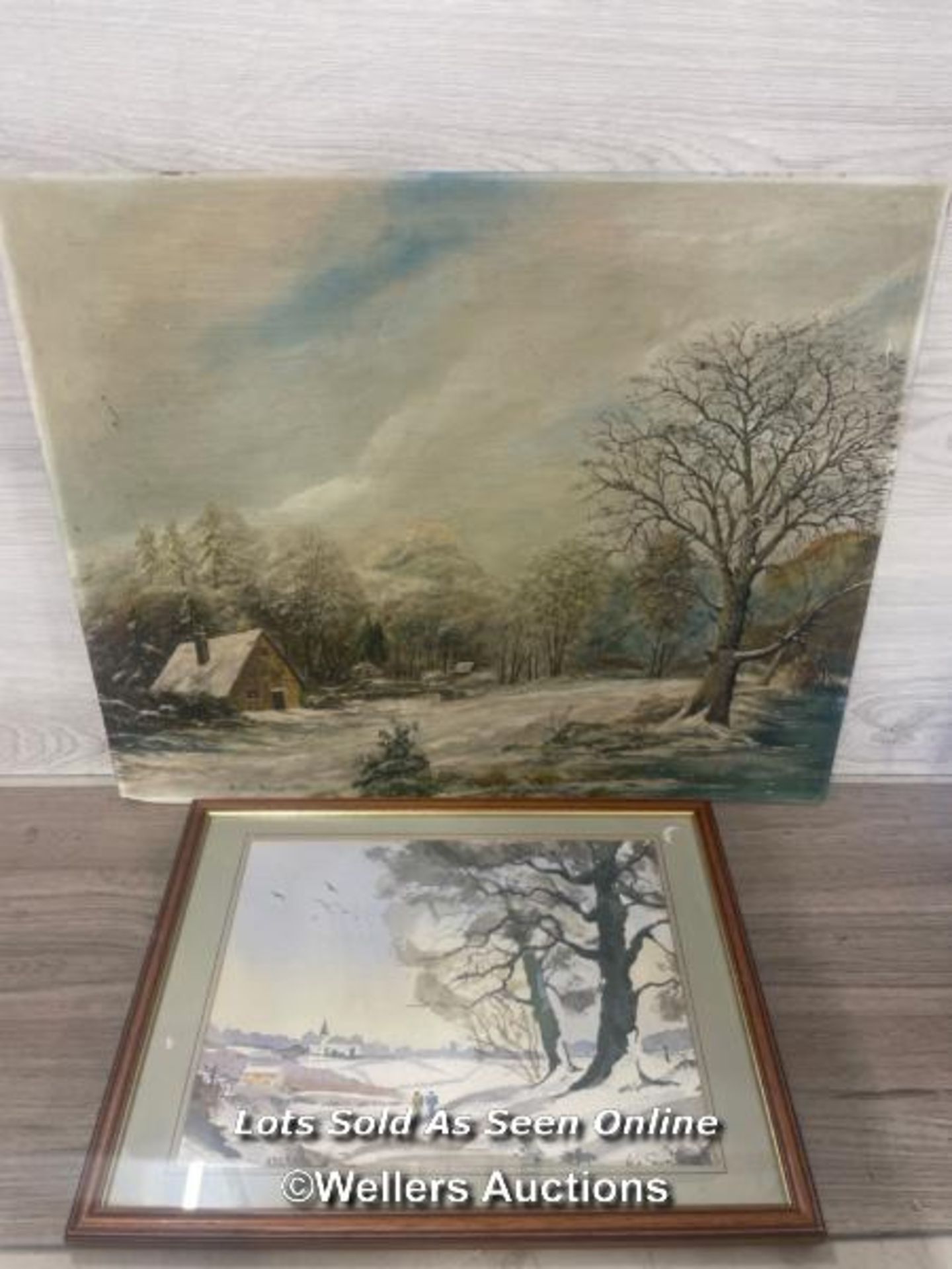 *TWO PAINTINGS DEPICTING SNOWY LANDSCAPES, THE LARGEST SIGNED "ARTHUR READ 1975" OIL ON BOARD 60 X